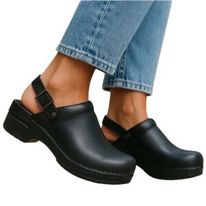 Dansko Ingrid Oiled Leather Clogs Slingback Adjustable Black